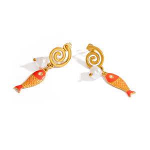 1 Pair Creative Colorful Oil Drip Stainless Steel Waterproof Fish Women's Drop Earrings h5