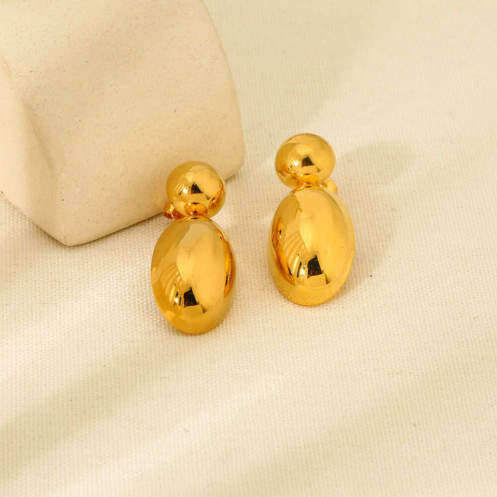 1 Paar tropfenförmige, wasserdichte Ohrstecker aus Edelstahl in Goldfarbe h5Bild3