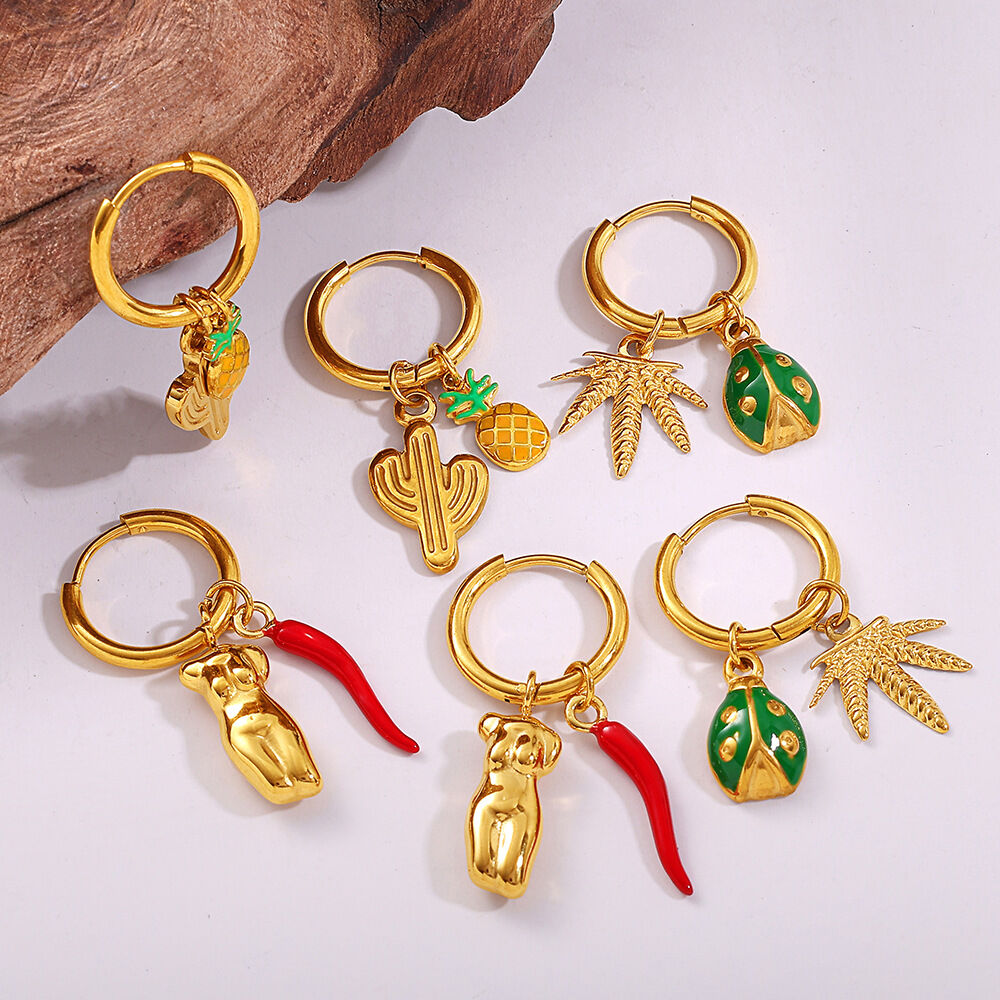 1 Pair Fruit Stainless Steel Waterproof Gold Color Drop Earrings Picture2