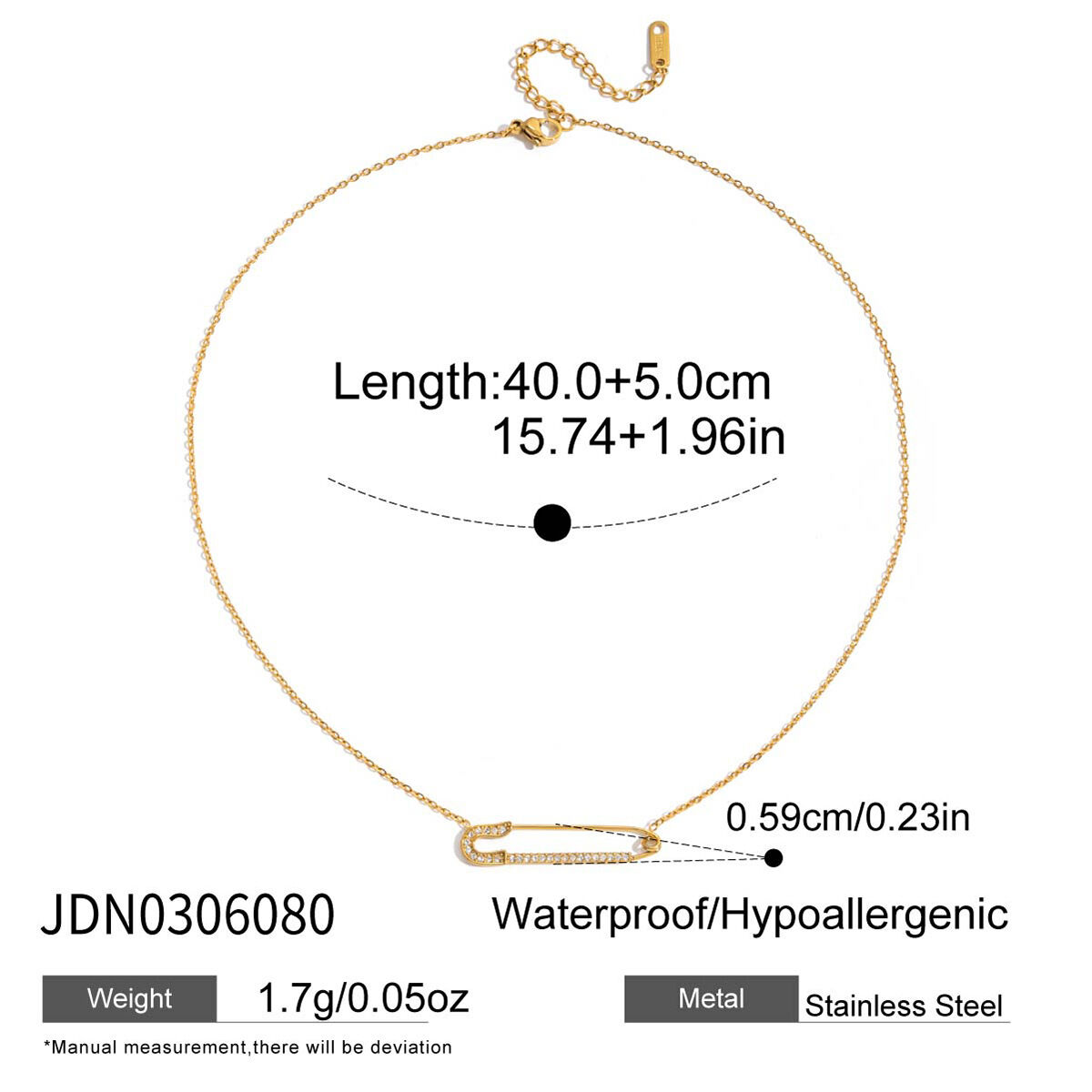 1 Piece Classic Paper-clip Stainless Steel Waterproof Gold Color Women's Pendant Necklaces h5 Picture2