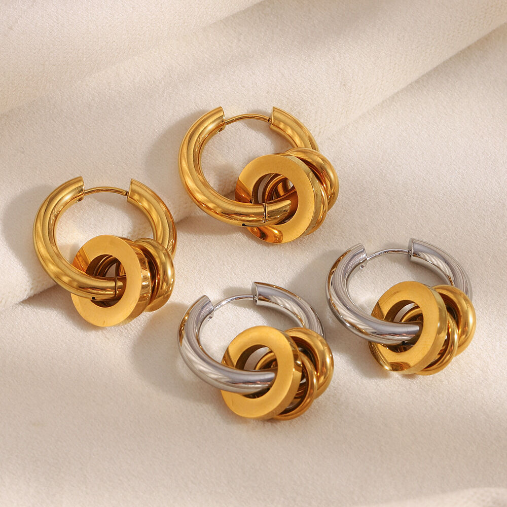 1 pieza de pendientes de aro simples de acero inoxidable en colores dorados y plateados para mujer, resistentes al agua.