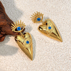 1 Pair Devil's Eye Heart Stainless Steel Waterproof Gold Color Dangle Earrings h5 Picture2