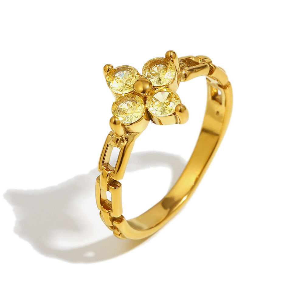 Bague chaîne en zircone fleur - Doré/numéro 8 Image15