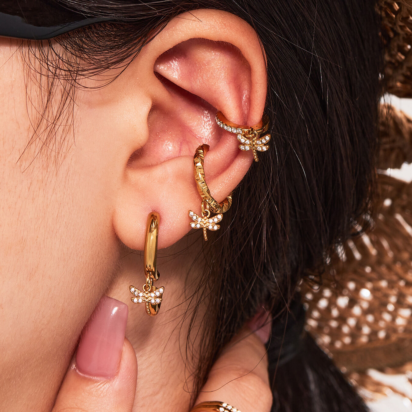 1 Pair Exquisite Dragonfly Stainless Steel Waterproof Gold Color Zircon Women's Drop Earrings Picture4