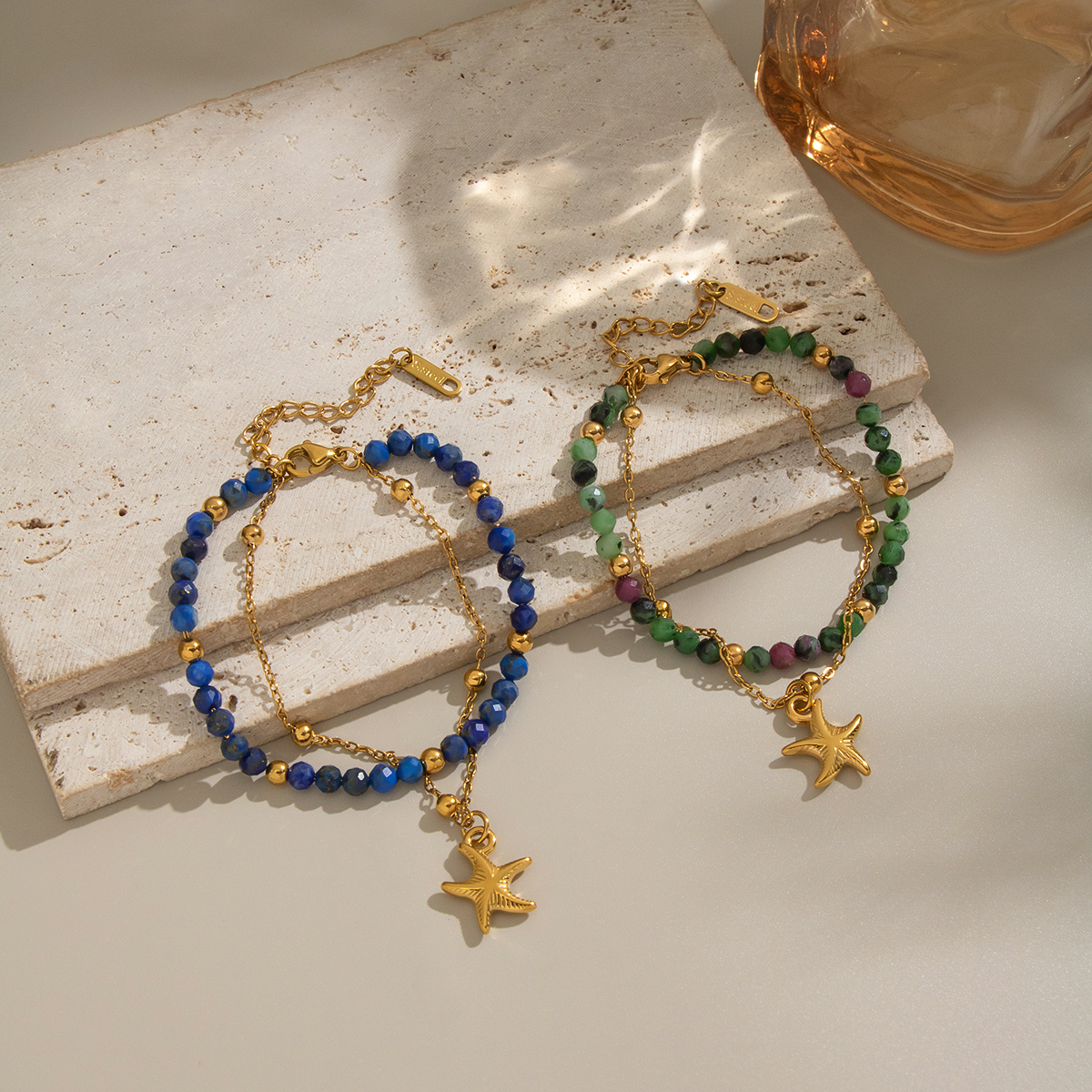 1 Piece Natural Stone Beads Stainless Steel Waterproof Beaded Bracelet 2