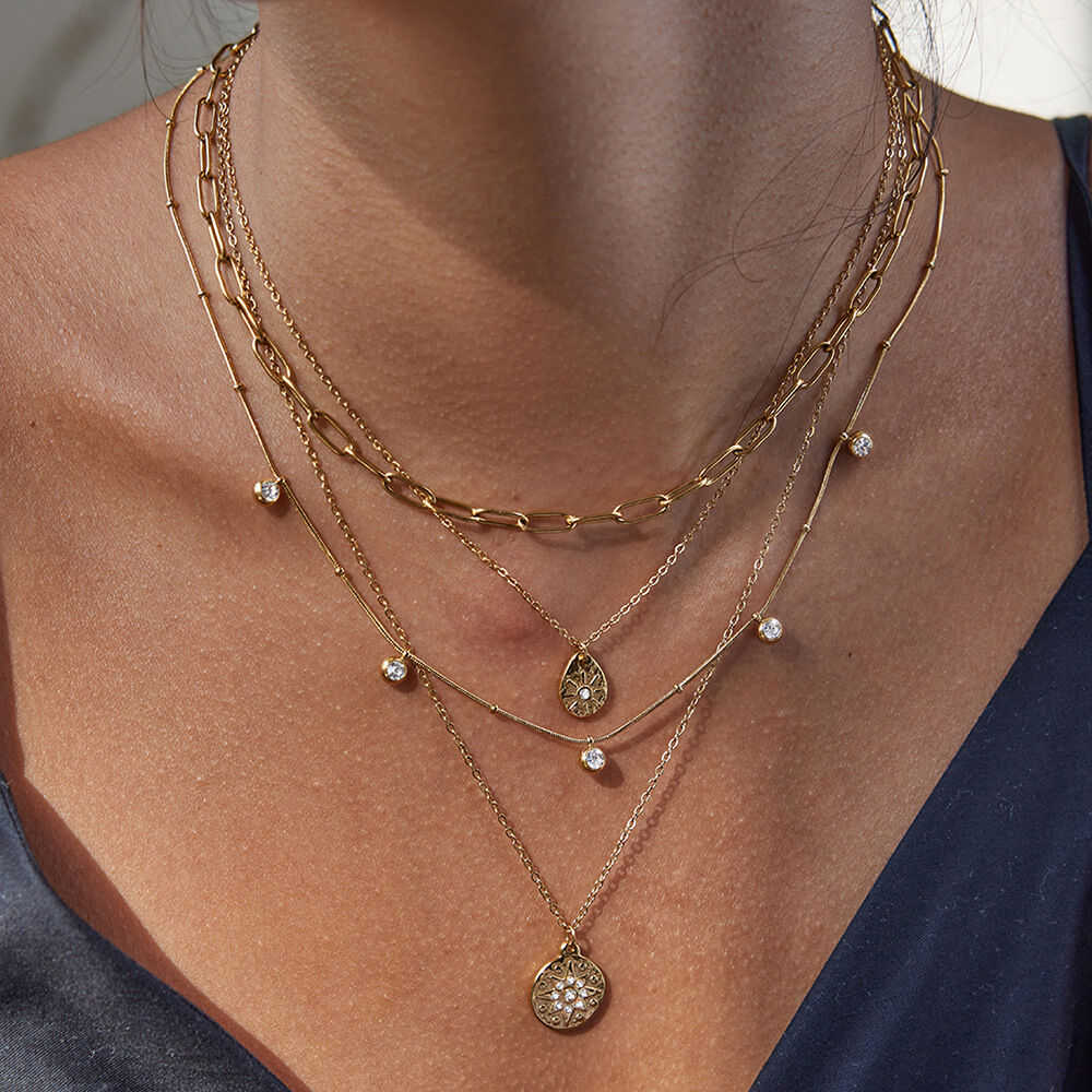 Collana con ciondolo da donna impermeabile in acciaio inossidabile a forma di goccia retrò, 1 pezzo