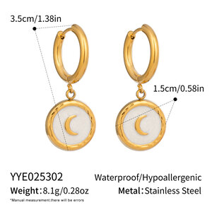 Classic Series Elegant Moon Stainless Steel Waterproof Gold Color Necklac Set h5