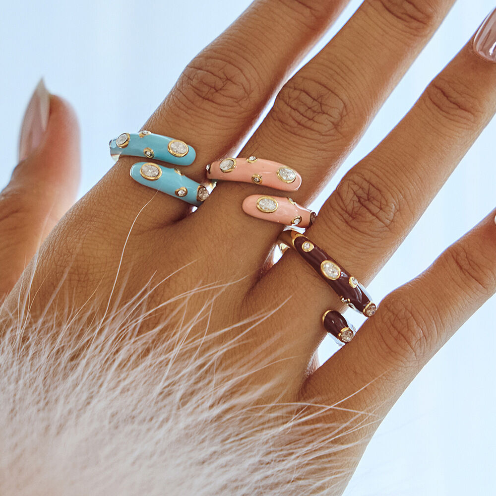 1 Piece Color Of Macaron Irregular Shape Stainless Steel Waterproof Zircon Women's Gemstone Rings