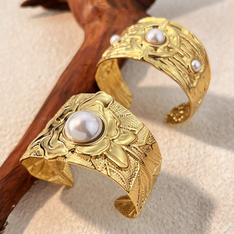 1 Piece Retro Irregular Shape Stainless Steel Waterproof Gold Color Cuff Bracelet 2