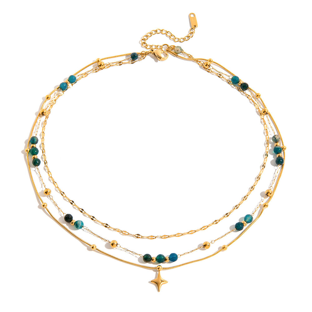 1 Piece Retro Beads Star Stainless Steel Waterproof Gold Color Women's Layered Necklaces