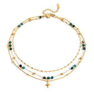 1 Piece Retro Beads Star Stainless Steel Waterproof Gold Color Women's Layered Necklaces h5