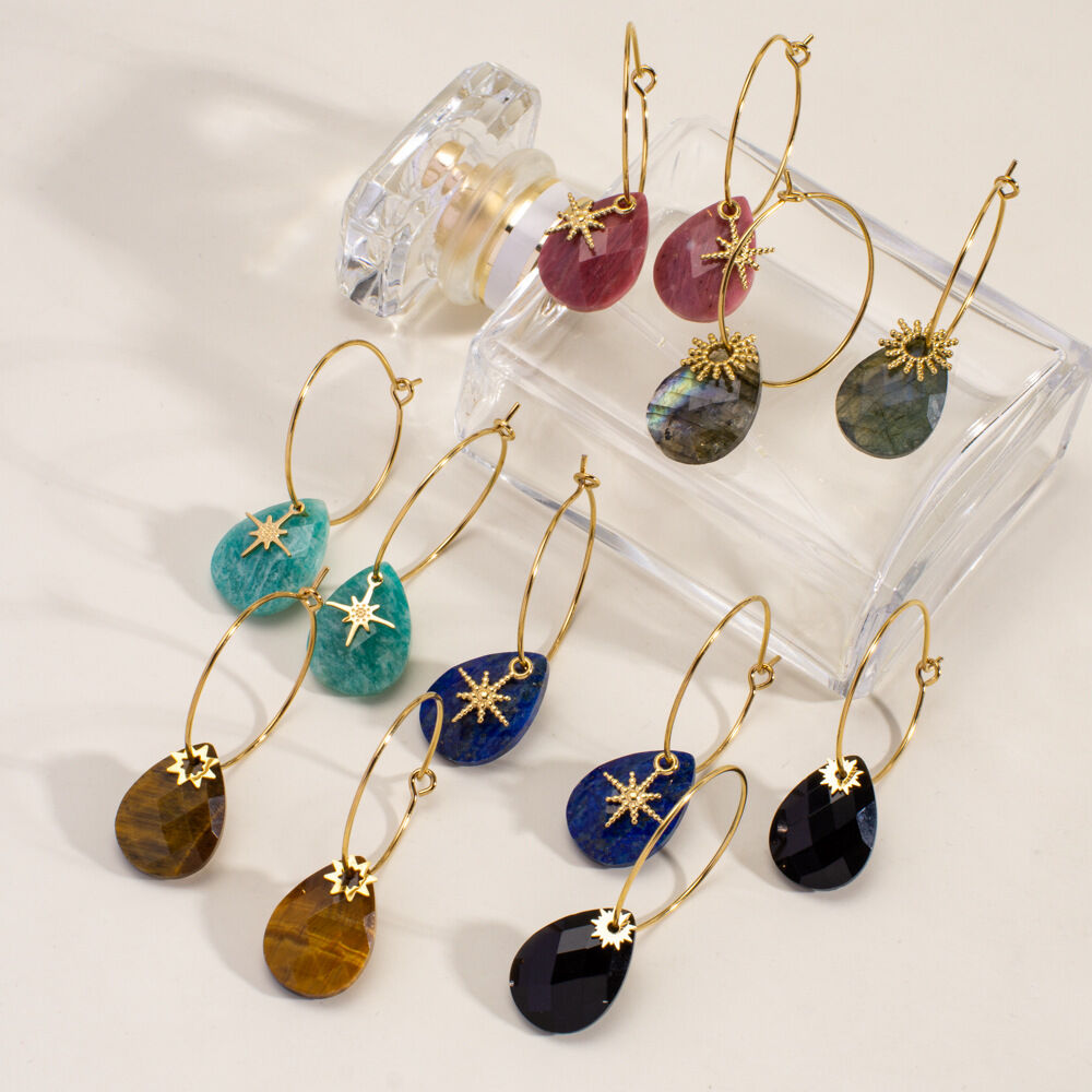 1 Pair Simple  Irregular Shape Stainless Steel Waterproof  Natural Stone Women's Drop Earrings