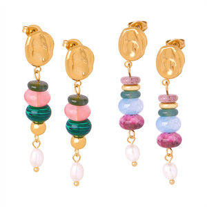 1 paio di orecchini pendenti da donna in acciaio inossidabile, impermeabili, color oro, con perline di pietra naturale personalizzabili h5 Immagine6