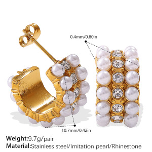 1 Paio Di Orecchini A Cerchio In Acciaio Inossidabile Con Strass Color Oro Impermeabili h5 Immagine2