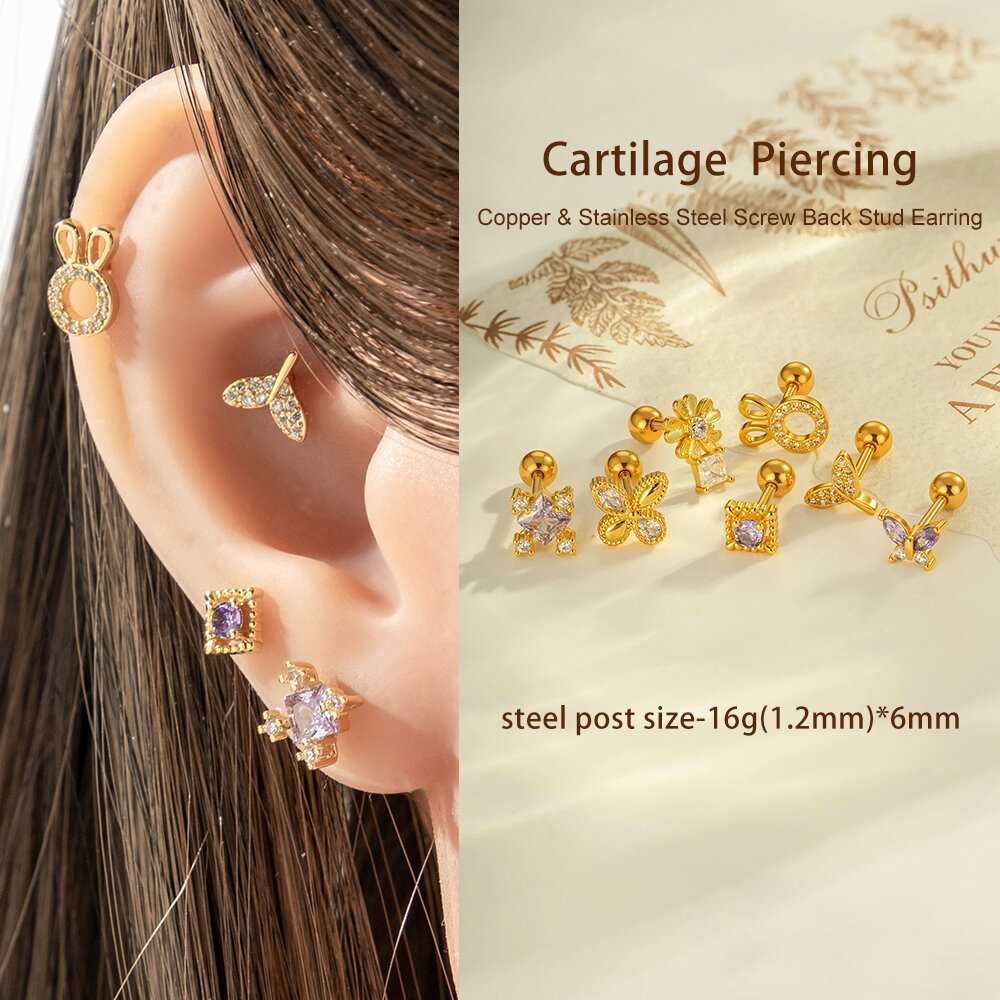 1 Stück Blume Kupfer Gold Farbe Zirkon Piercing Ohrring h5Bild4