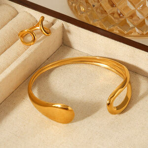 Bracelet jonc simple et ajouré pour femme, couleur or, en acier inoxydable, étanche, à porter au quotidien (1 pièce) h5 Image5