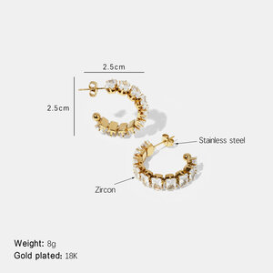 Stainless Steel Waterproof Gold Color Zircon Earring Set h5