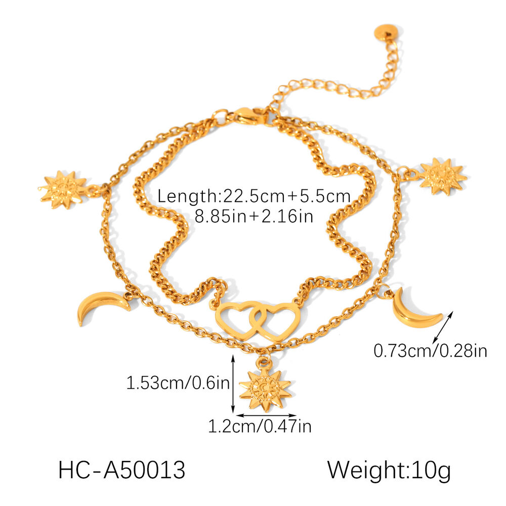 1 Piece Simple Heart&Moon Stainless Steel Waterproof Gold Color Anklets h5Picture2