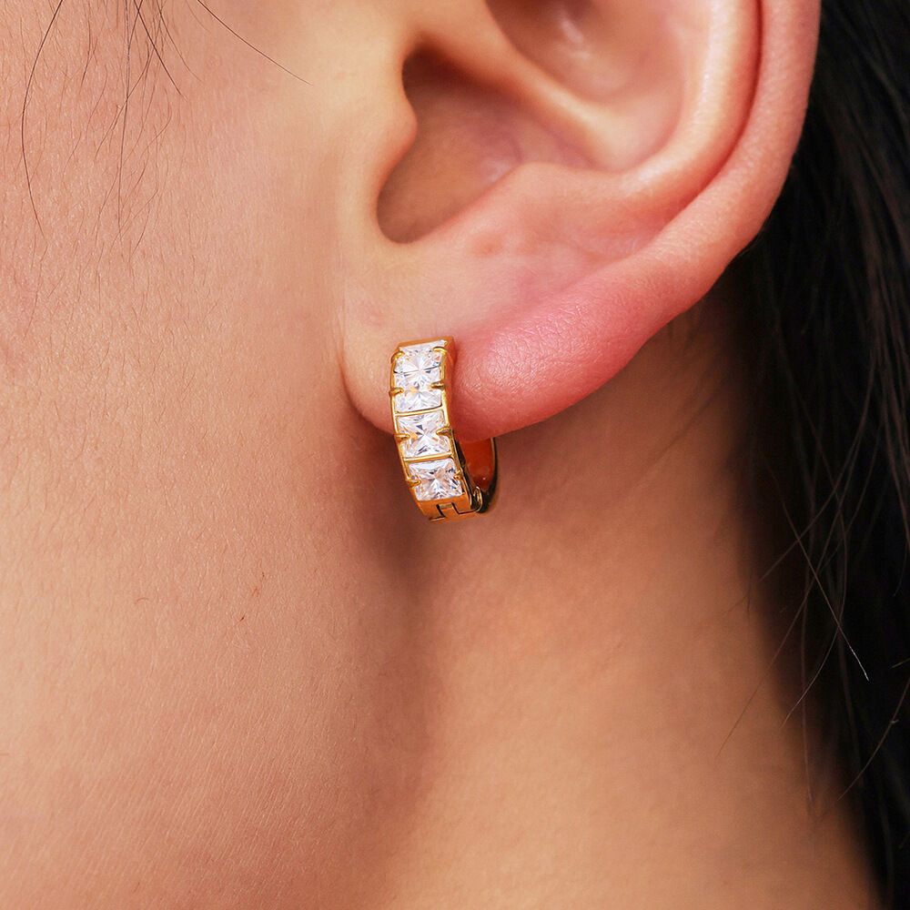 1 Pair Shinning Stainless Steel Waterproof Gold Color Women's Hoop Earrings h5Picture4