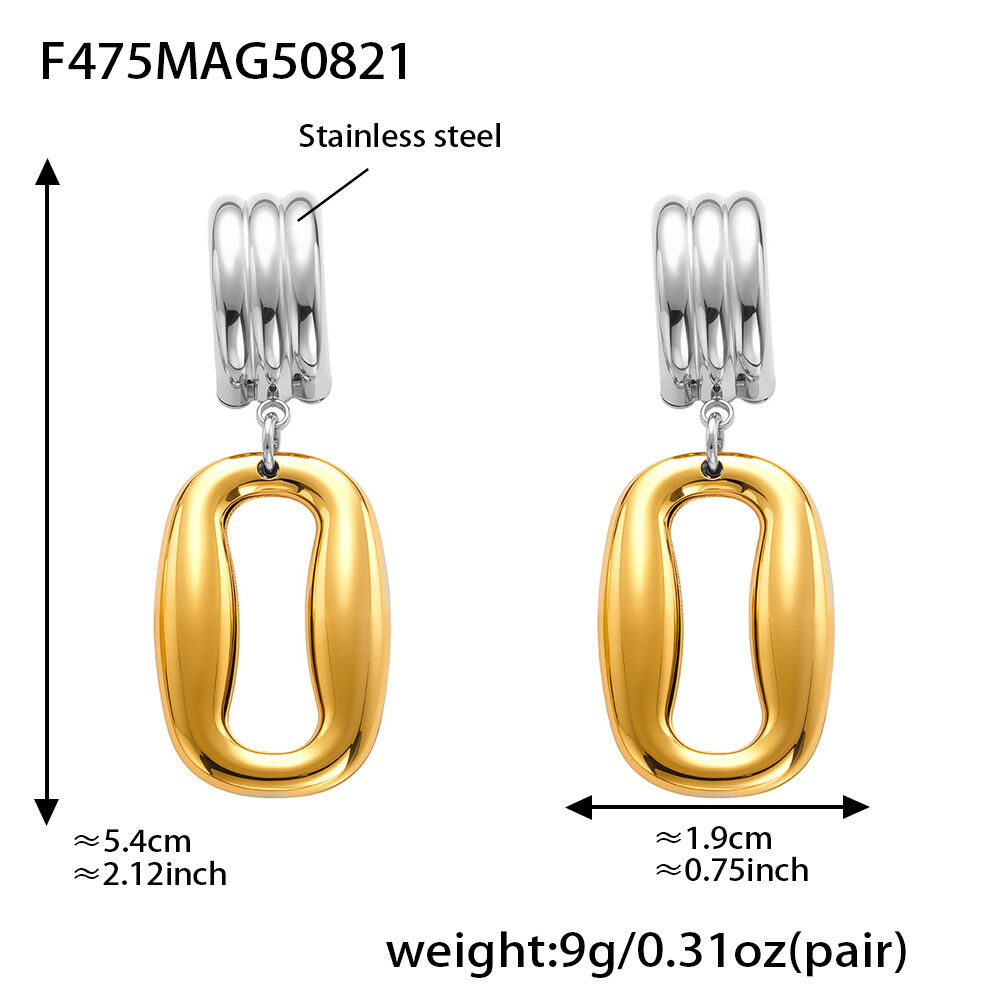 1 paio di orecchini pendenti da donna moderni, rettangolari, in acciaio inossidabile, impermeabili, color oro