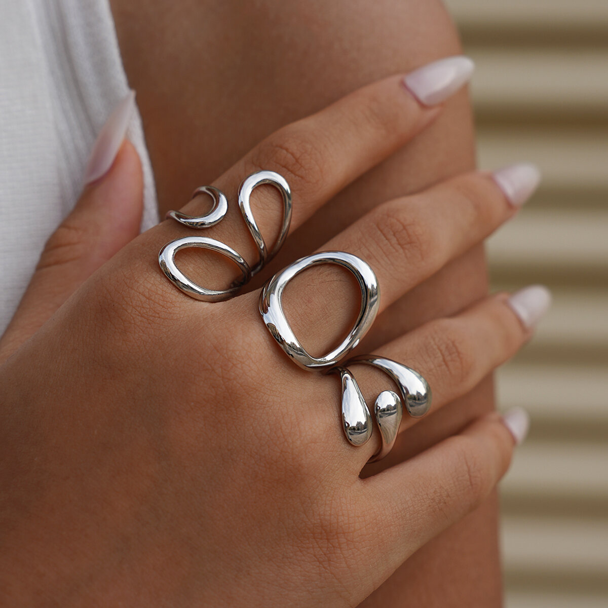 1 Piece  Retro Irregular Shape Stainless Steel Waterproof   Gold Color Women's  Statement Rings h5 Picture3