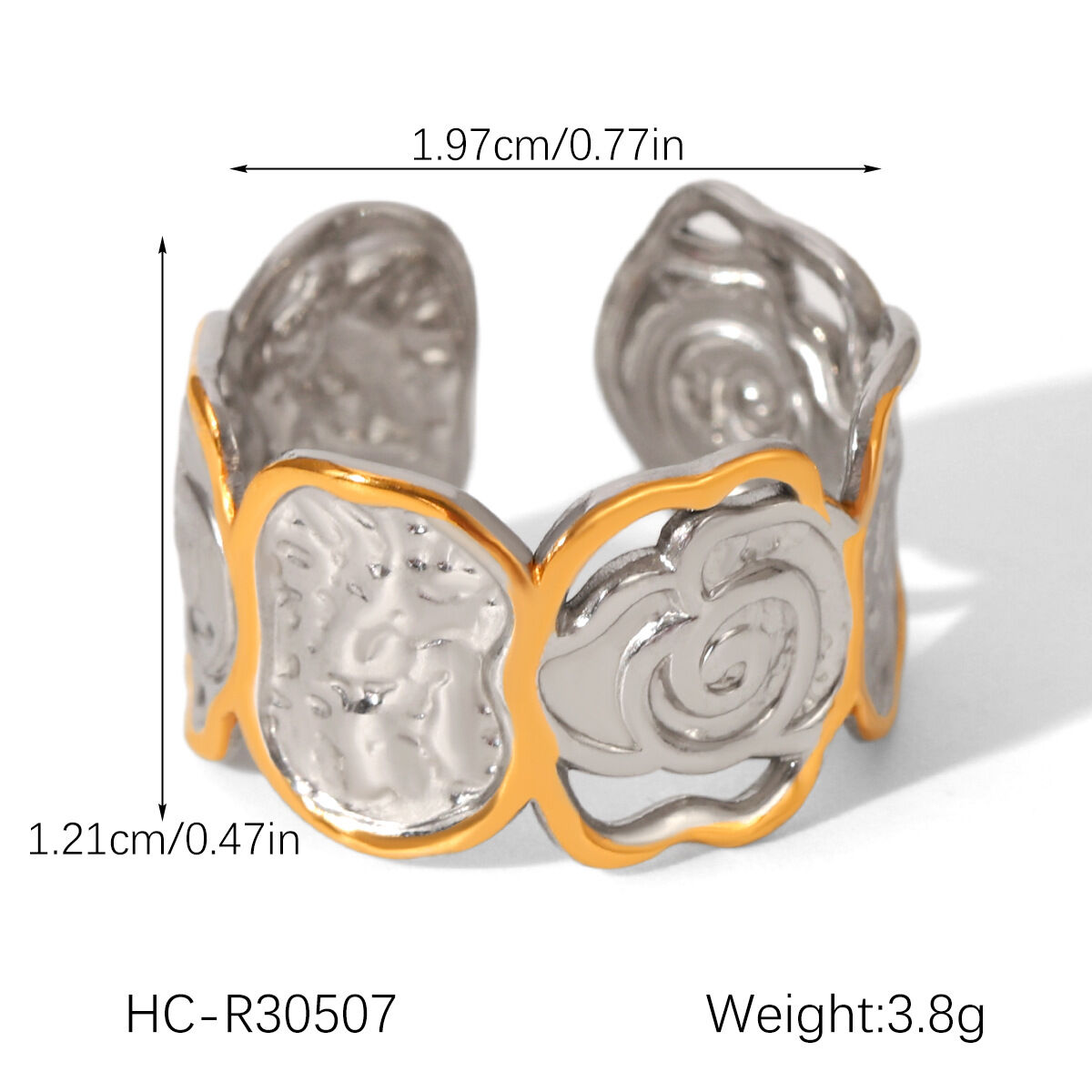 Bague tendance rétro rose en acier inoxydable, étanche, bicolore. h5 Image2