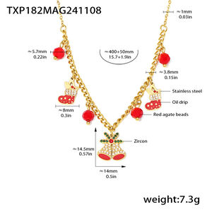 Christmas Jingle Bell Garnet Stainless Steel Waterproof Gold Color Zircon Women's Jewelry Sets h5