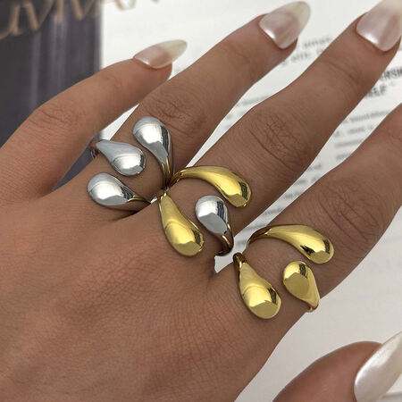 1 Piece Simple Daily Irregular Shape Stainless Steel Waterproof Gold Color Statement Rings 2
