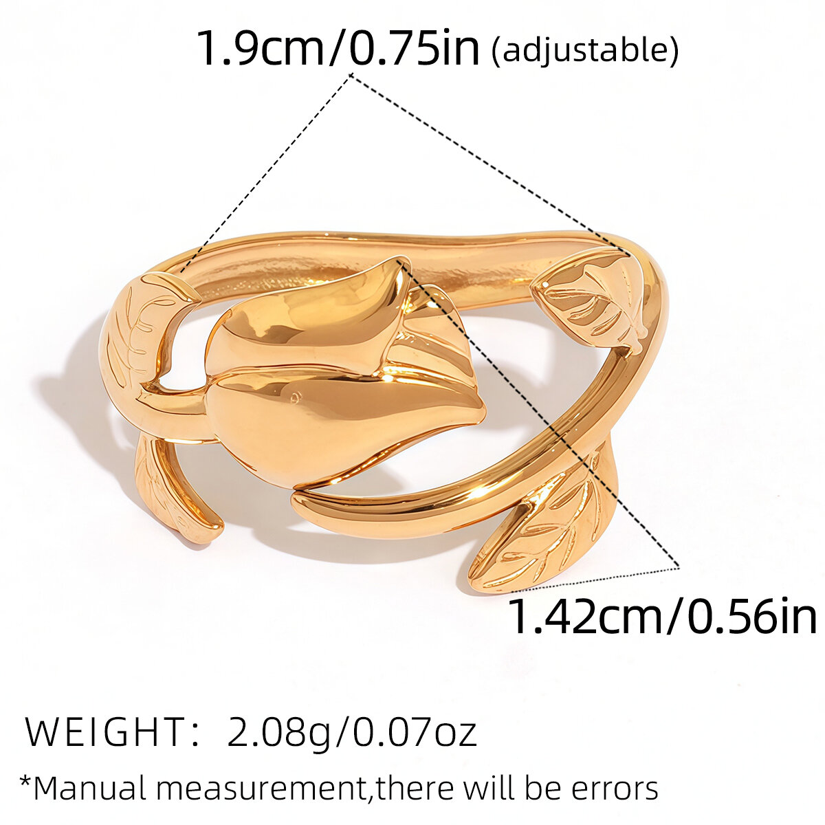 1 Piece Retro Flower Rose Stainless Steel Waterproof  Gold Color Women‘s  Statement Rings Picture2