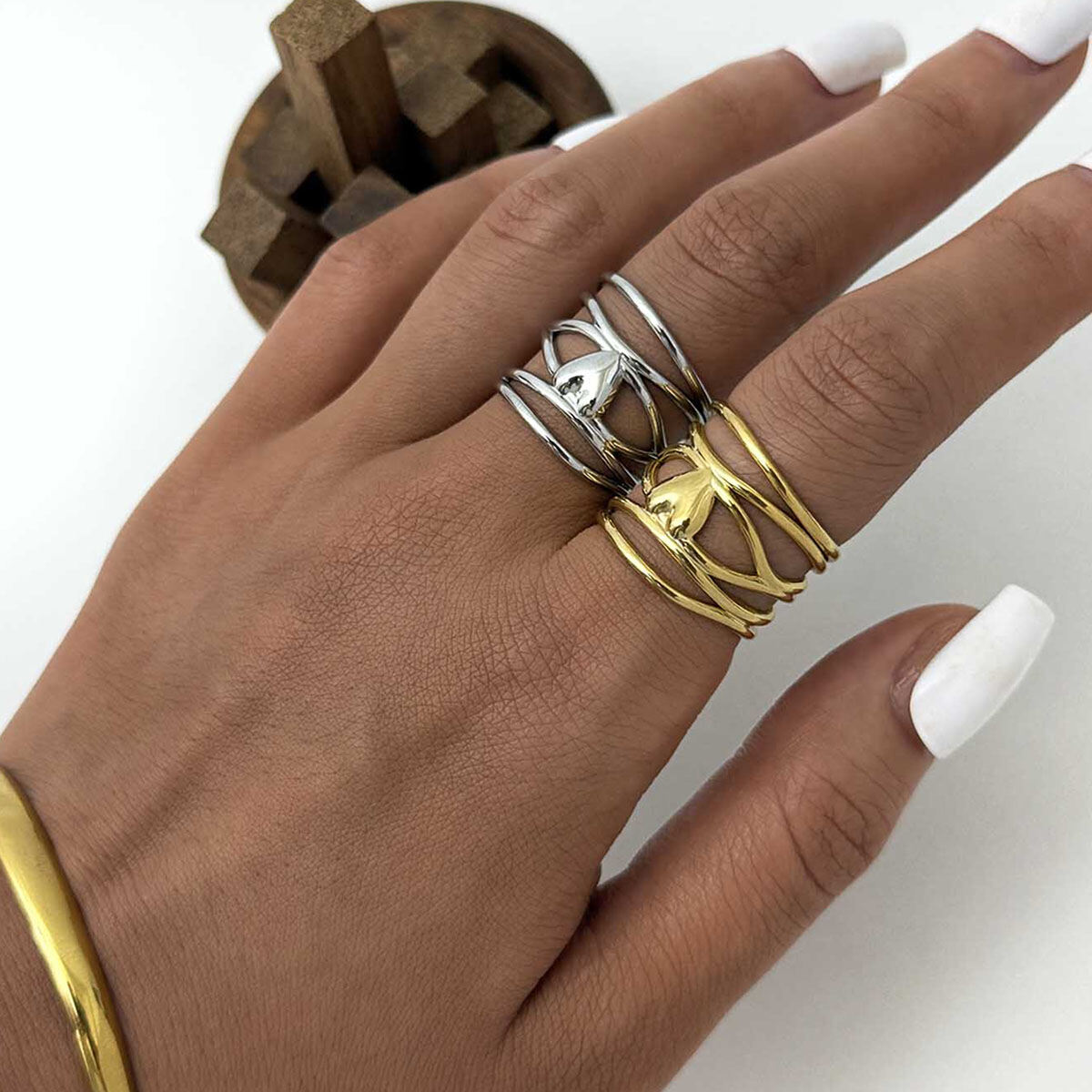 1 Stück schlichter, unregelmäßig geformter Retro-Herzring aus Edelstahl, wasserdicht, Statement-Ring für Damen h5Bild8