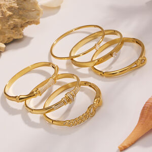 1 Piece Designable Irregular Shape Twist Stainless Steel Waterproof Gold Color Zircon Women's Bangles h5 Picture3