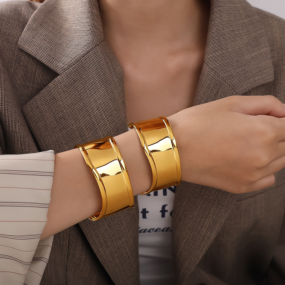 1 Piece Stainless Steel Waterproof Gold Color Cuff Bracelet Picture4