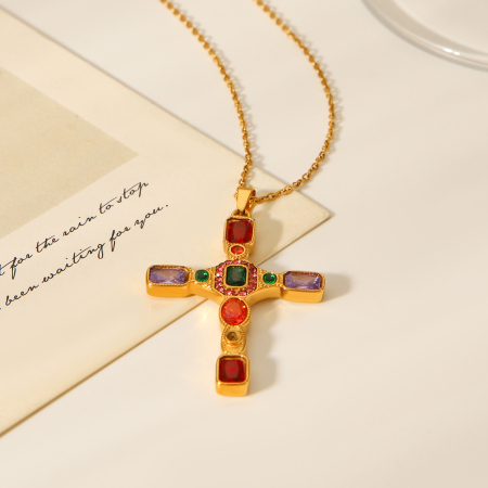 1 Stück tägliche Kreuz-Anhänger-Halskette aus Edelstahl, wasserdicht, goldfarben, für Damen