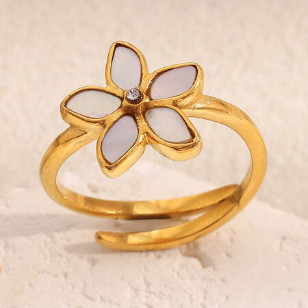 1 Piece Chic Flower Stainless Steel Waterproof Gold Color Shell Statement Rings
