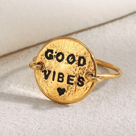 1 Piece Daily Good Vibes Stainless Steel Waterproof Gold Color Statement Rings