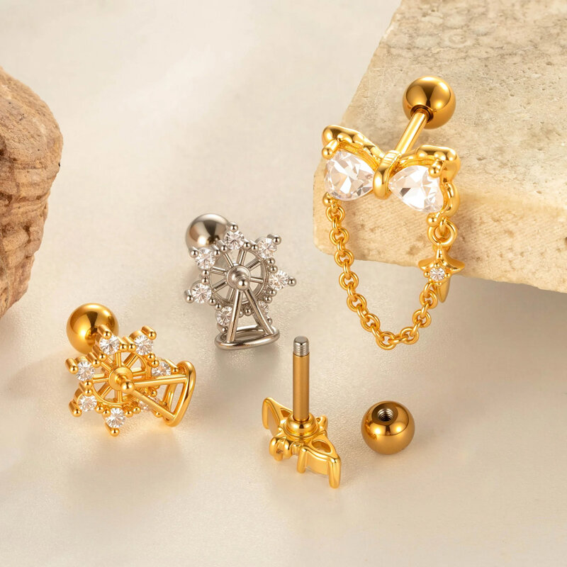 1 Stück Schleife Knoten Kupfer Gold Farbe Zirkon Piercing Ohrring h5 Bild3