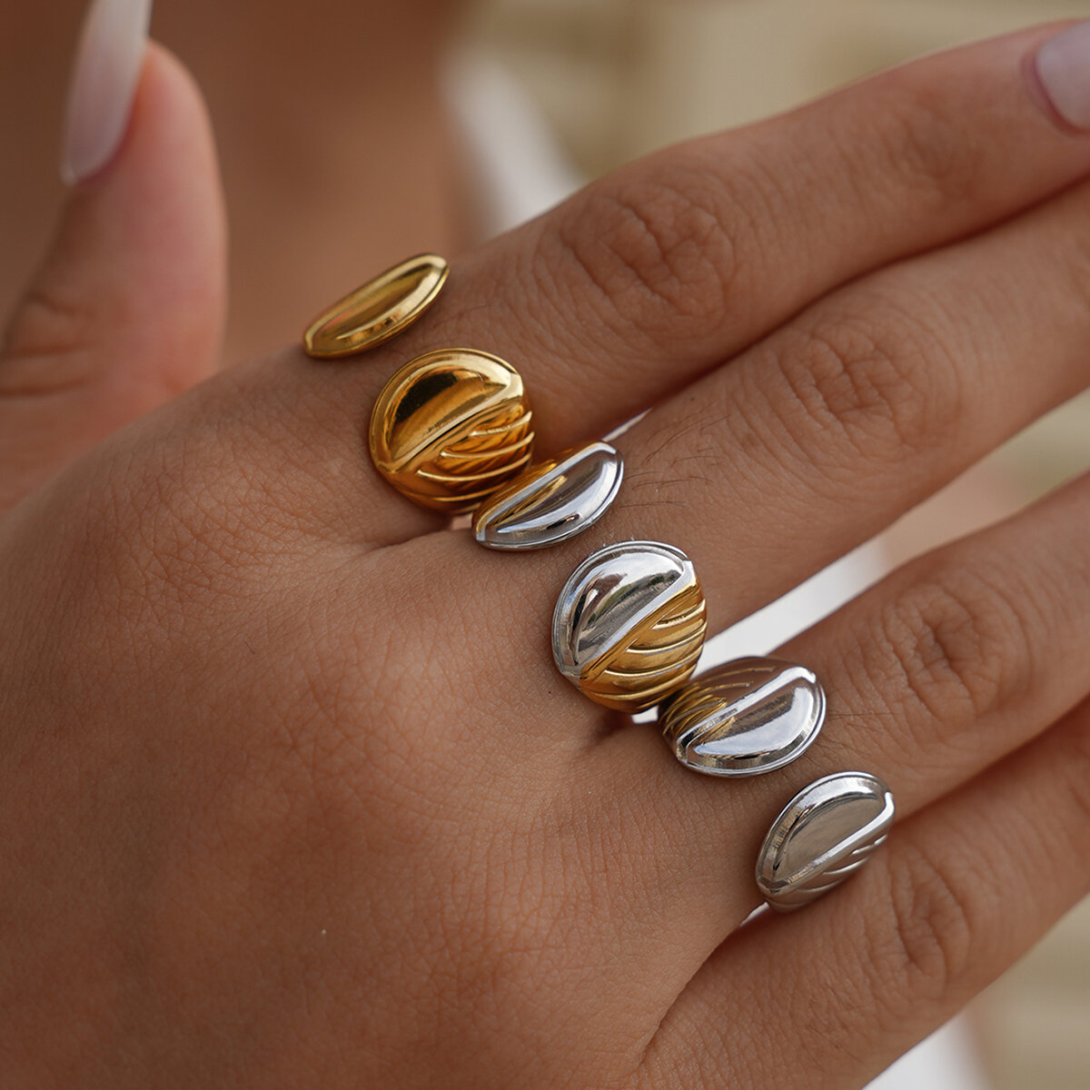 1 Piece Simple Series Daily Irregular Shape Stainless Steel Waterproof Gold Color Statement Rings Picture2