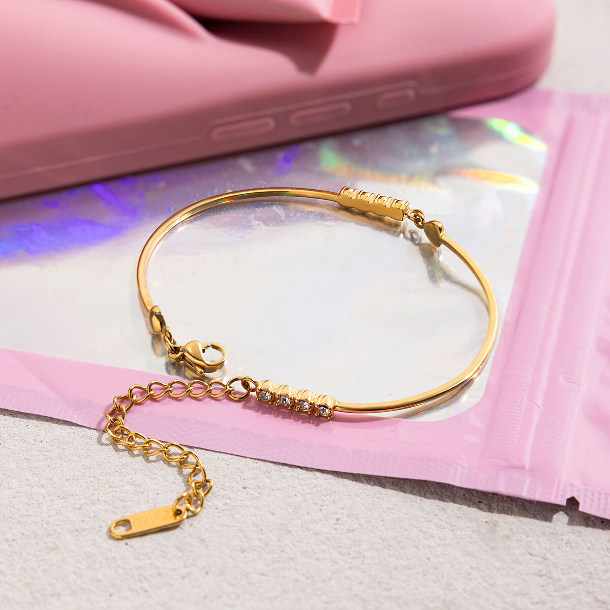 1 Stück Simple Series Herzförmiges Edelstahl-Armband für Damen, wasserdicht, goldfarben h5 Bild5