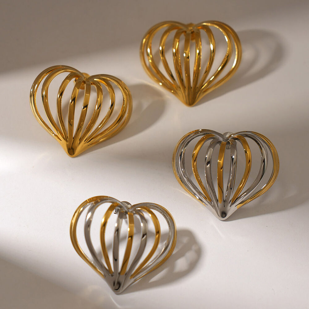 1 par de pendientes sencillos e informales de acero inoxidable con forma de corazón, resistentes al agua, de color dorado, para mujer h5Imagen5