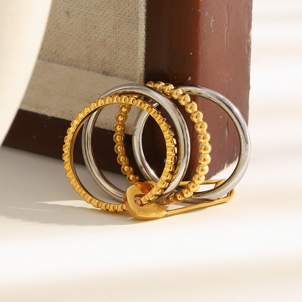 1 minimalistischer Statement-Ring aus wasserfestem Edelstahl in Gold- und Silbertönen (1 Stück) Bild4