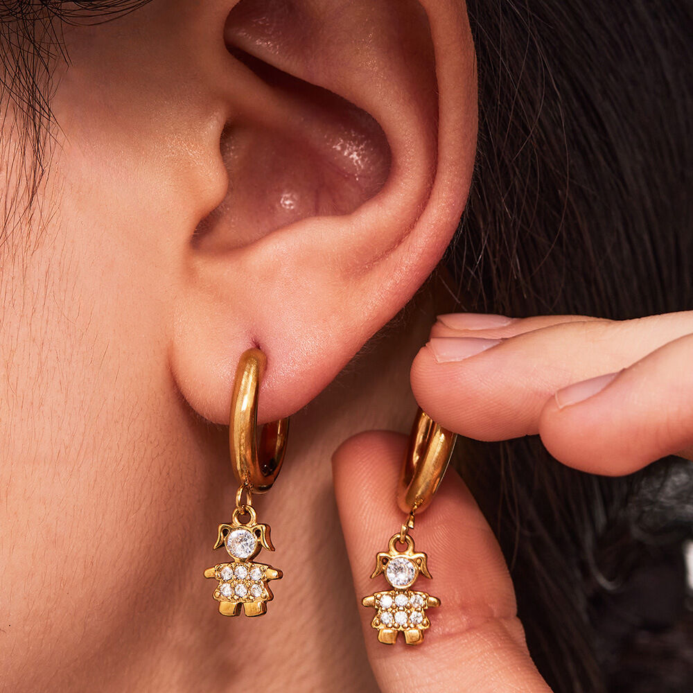 1 Pair Cute Monkey Stainless Steel Waterproof Gold Color Zircon Women's Drop Earrings Picture7