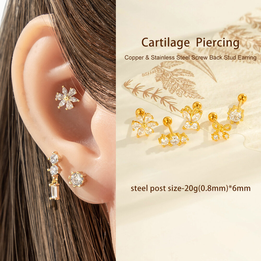 1 pezzo di orecchino piercing con fiocco a forma di farfalla, color rame e oro, in zircone h5Immagine4