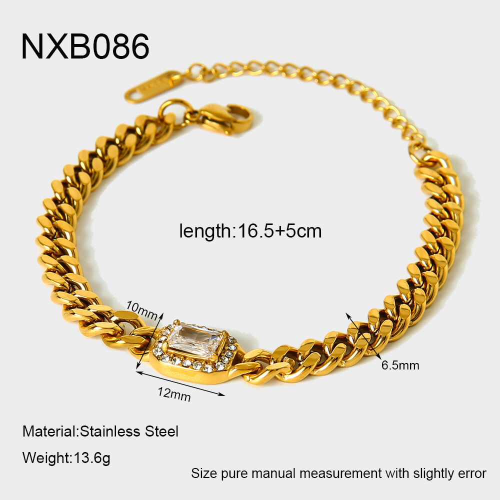 1 Piece Luxurious Classic Chain Rectangle Stainless Steel Waterproof Zircon Women's Chain Bracelets
