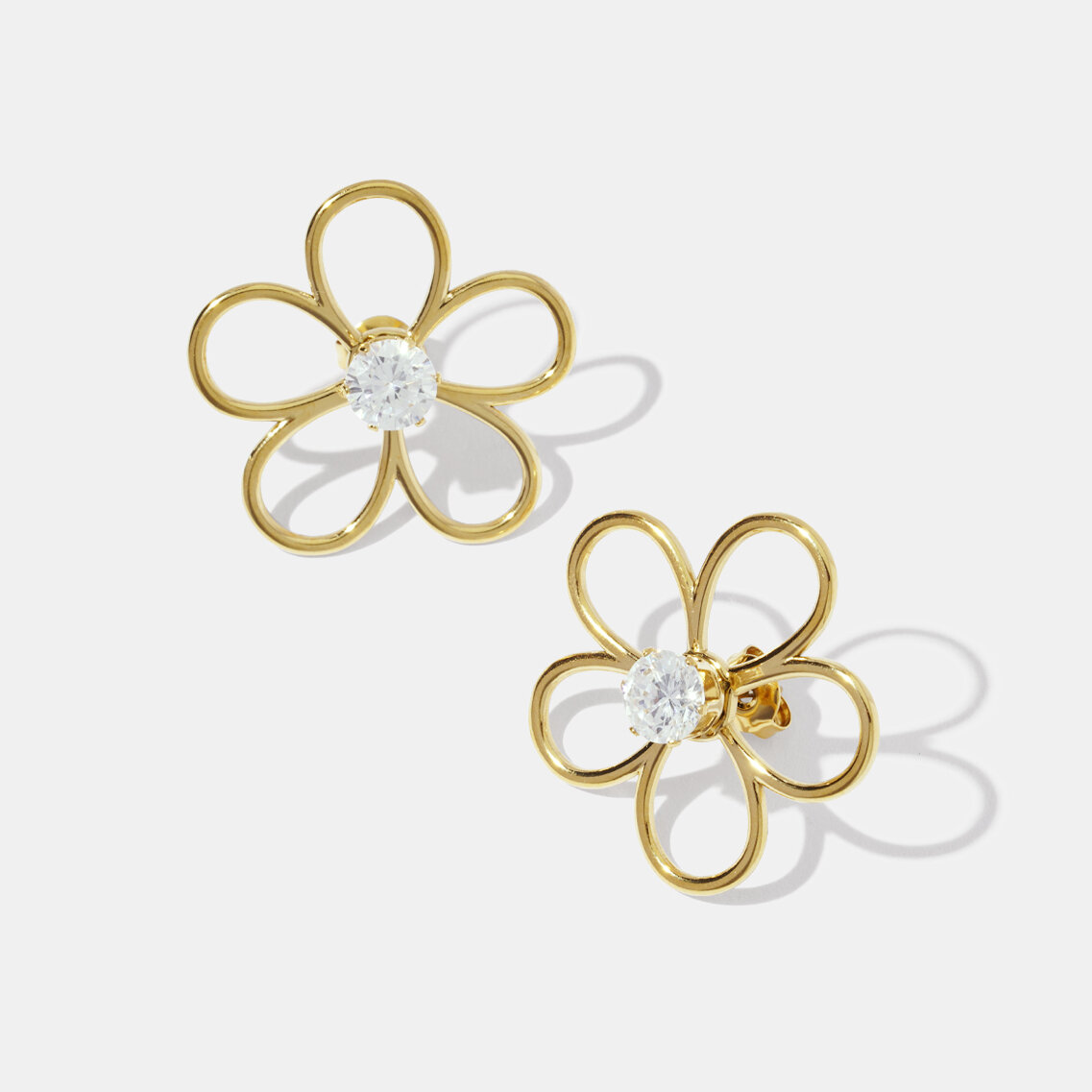 Simple Flower Stainless Steel Waterproof Gold Color Zircon Stud Earrings h5 Picture2