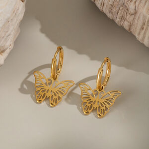 1 Pair Romantic Butterfly Stainless Steel Waterproof Gold Color Women's Drop Earrings h5 Picture2