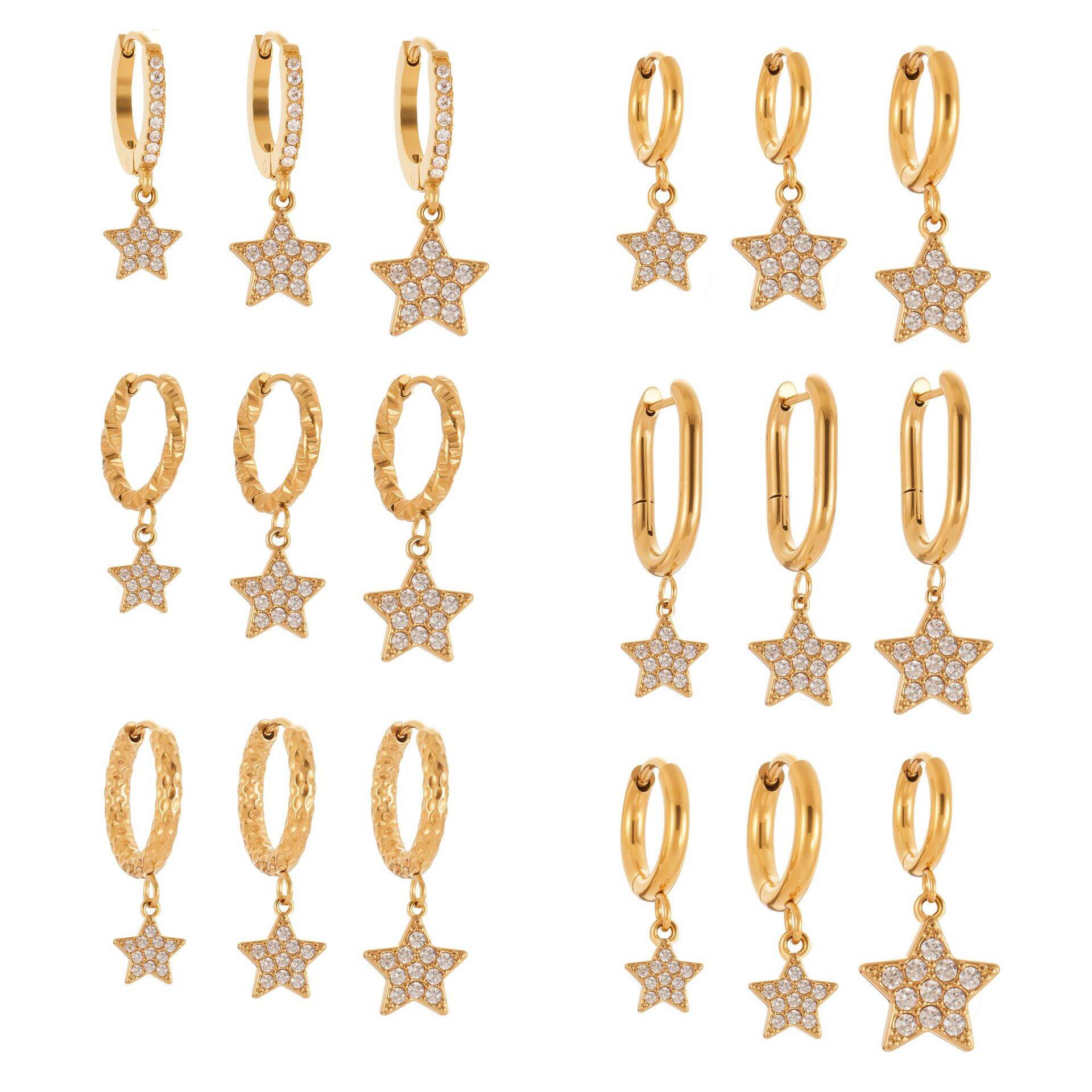 1 Pair Luxurious Star Shape Stainless Steel Waterproof Gold Color Zircon Women's Drop Earrings h5Picture6