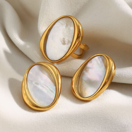 1 Piece Retro Oval Stainless Steel Waterproof Gold Color Shell Statement Rings