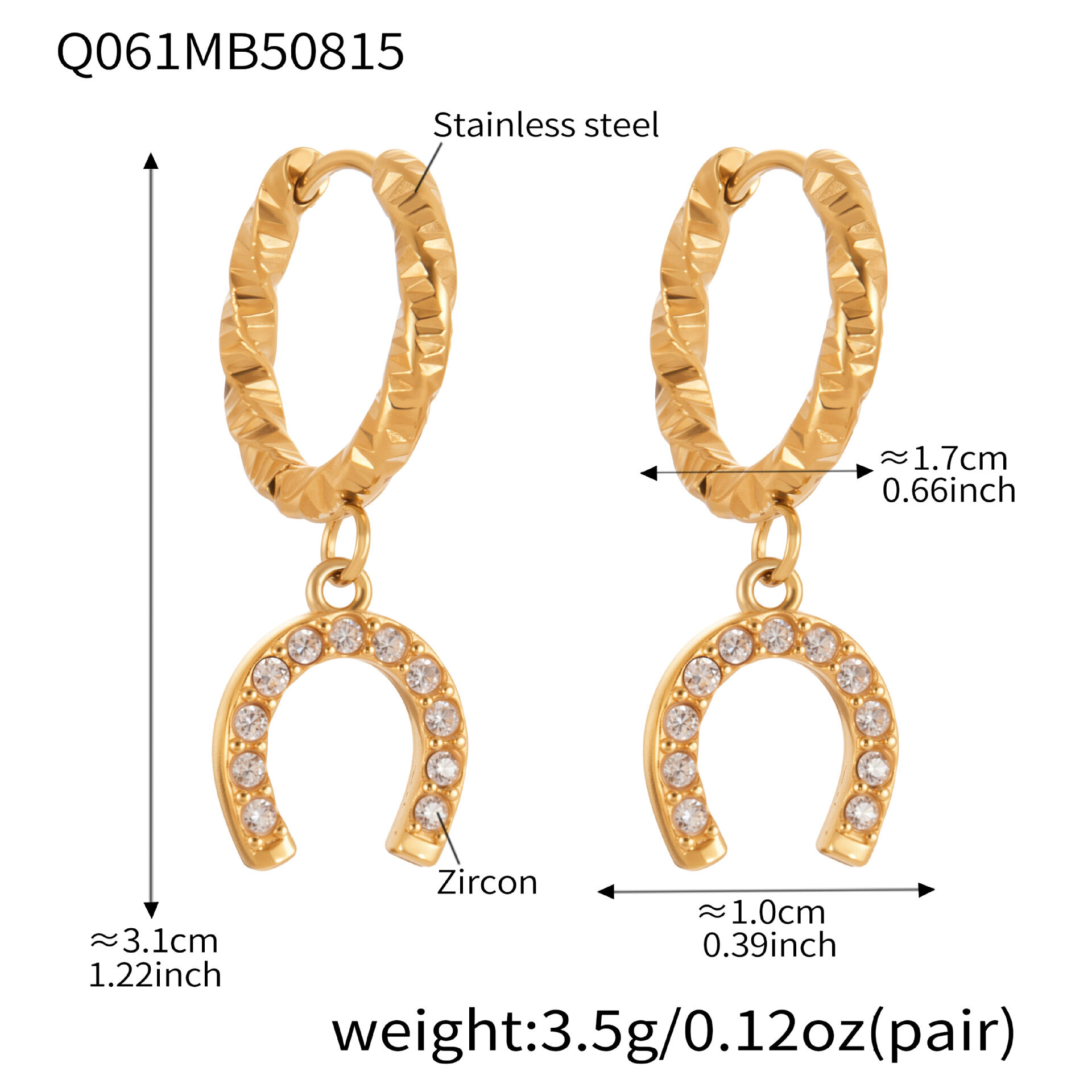 Q061-Goldene Hufeisenschnalle Zirkon Ohrringe Bild6