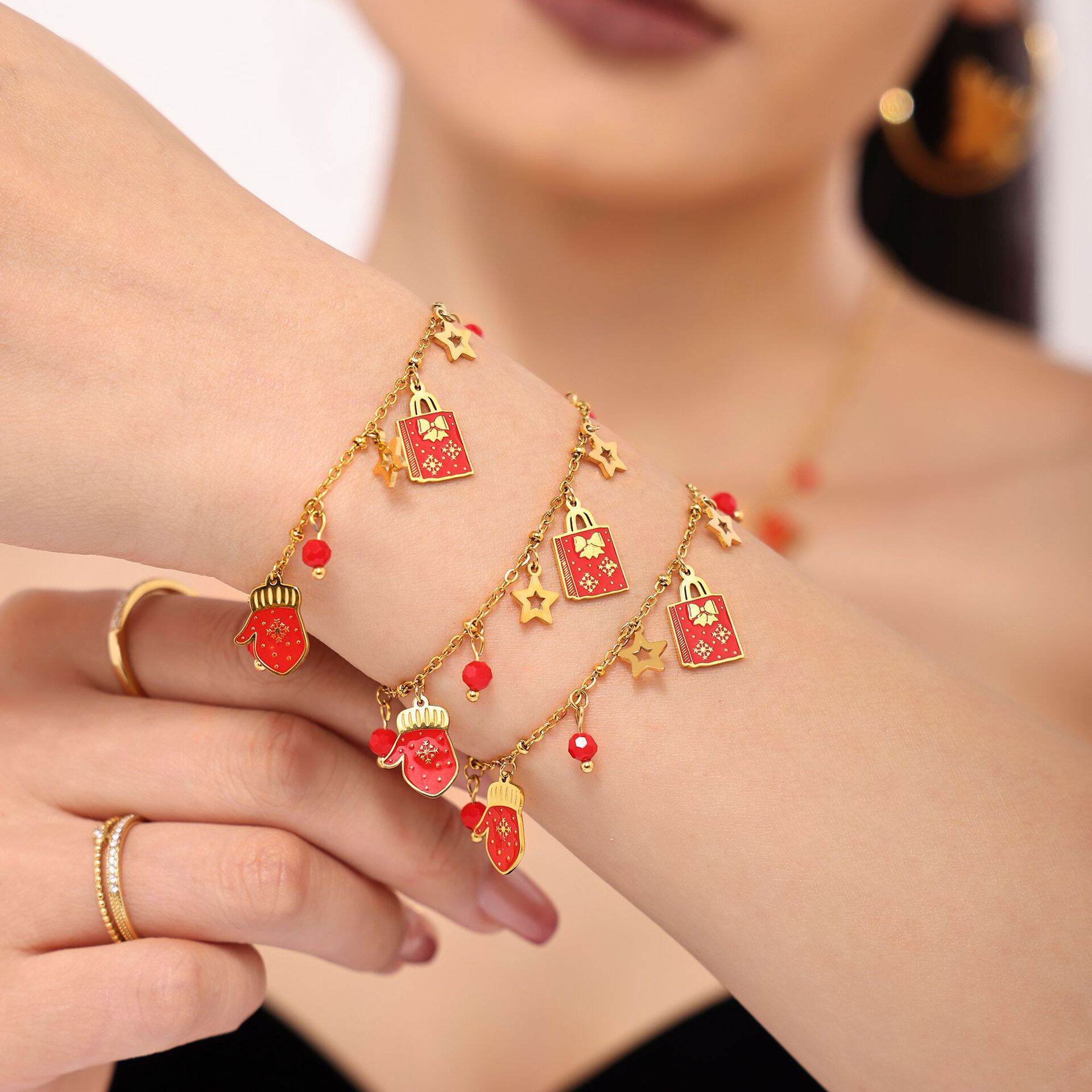 Ensembles de bijoux de luxe pour femmes, en acier inoxydable, étanches, couleur or, parfaits comme cadeau de Noël h5 Image5