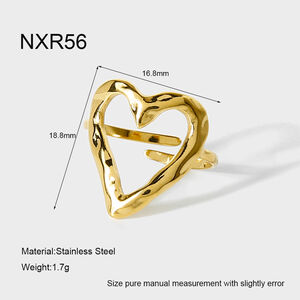 1 Piece Romantic Simple Heart Stainless Steel Waterproof Gold Color Womn's Statement Rings h5